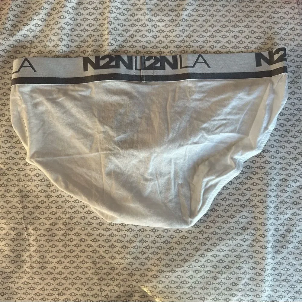 N2N Bodywear White Logo Cotton Pouch Bikini Briefs Size Large NWT